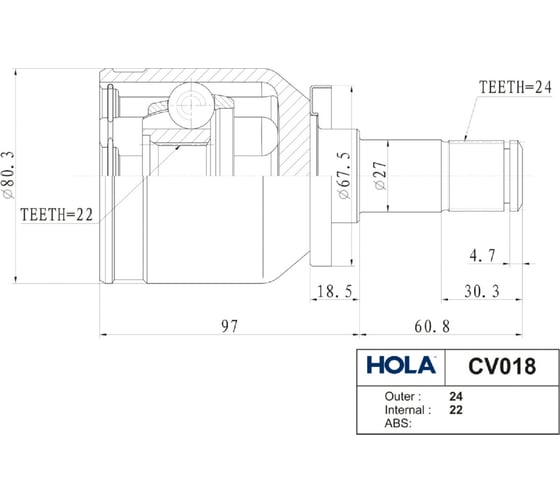 Шрус внутренний для ВАЗ 2108-15, 1118, 2170, 2190 HOLA CV018
