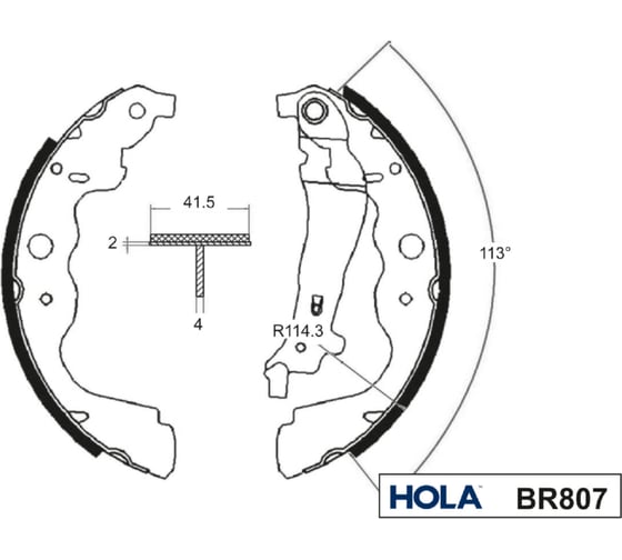 Колодка тормозная задняя (4 шт; 230x42 мм) для ВАЗ Largus HOLA BR807
