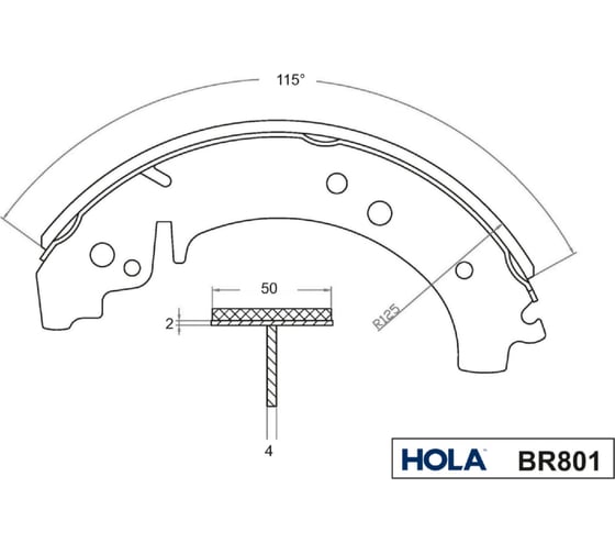 Колодка тормозная задняя 4 шт. для ВАЗ 2101-07, 2121, 2123 HOLA BR801