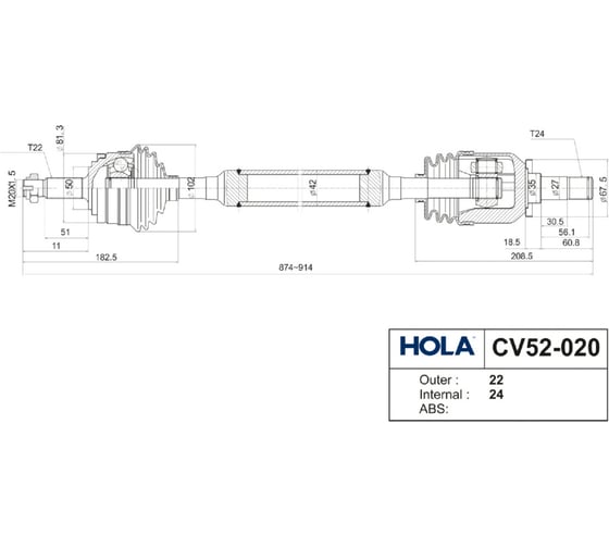 Привод передних колес правый для ВАЗ 1118 HOLA CV52-020