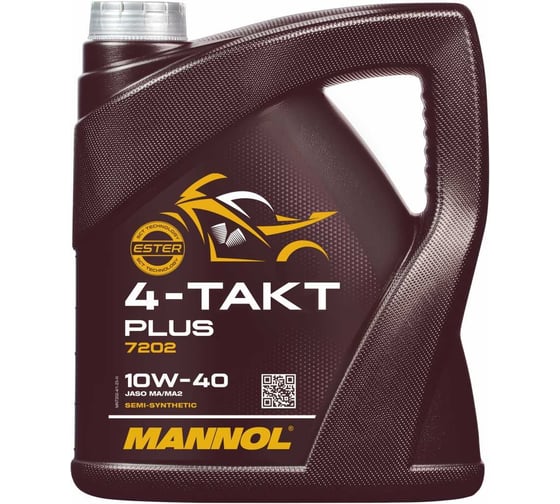 Масло моторное полусинтетическое 4-TAKT PLUS 10W40 4 л для мотоциклов 10W-40 MANNOL 1425