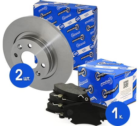 Диски тормозные с колодками передние комплект для а/м Renault Logan/Sandero/Twingo 1.4/1.6 04-> Riginal RGDF4381KIT