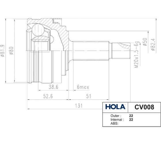 Шрус наружный для ВАЗ 2108-15/1118/2170/2190 HOLA CV008