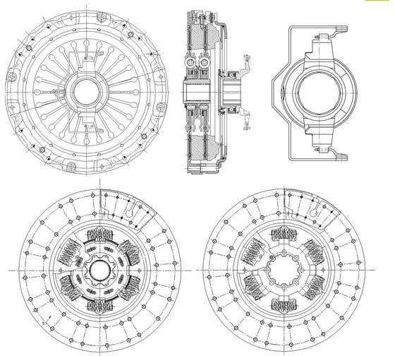 Комплект сцепления Volvo FH12 (93-)/ FM12 (98-)/ FH/FM (05-)/ FMX (10-) двухдисковый TRIALLI FR 825