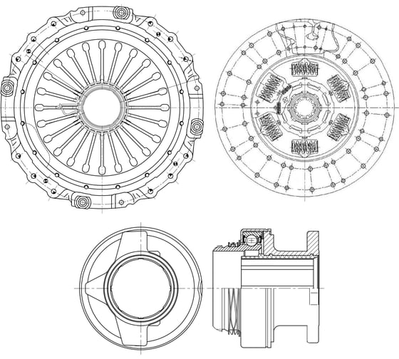 Комплект сцепления MAN TGA (03-)/TGX I (12-) ZF Ecosplit-3 c муфтой TRIALLI FR 824