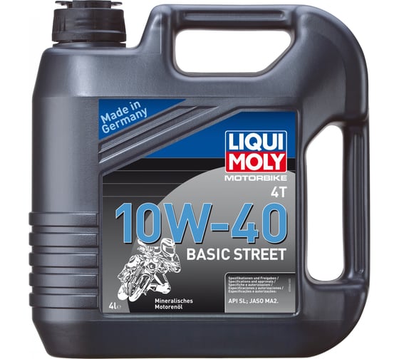 Минеральное моторное масло для 4-тактных мотоциклов 4л 10W-40 LIQUI MOLY Motorbike 4T Basic Street 3046