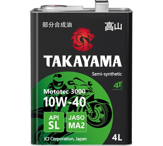 Масло моторное для четырехтактных двигателей MOTOTEC 3000 4T SAE 10W-40 API SL JASO MA-2 4 л TAKAYAMA 605579 1