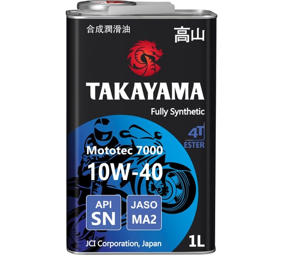 Масло моторное для четырехтактных двигателей MOTOTEC 7000 4T ESTER SAE 10W-40 API SN JASO MA-2 1 л TAKAYAMA 605575