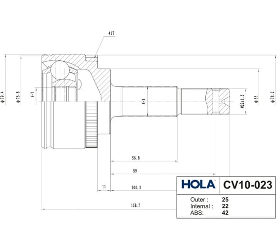 Шрус для а/м Nissan Almera Classic + ABS, Almera II N16 + ABS наружный HOLA CV10-023