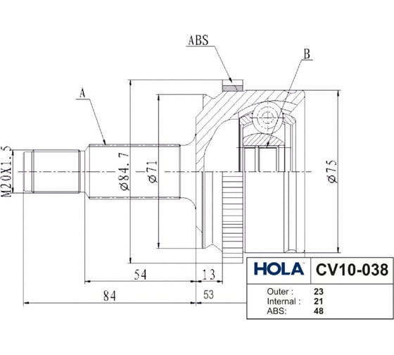 Шрус для а/м ВАЗ 2180 наружный 23/21шл HOLA CV10-038