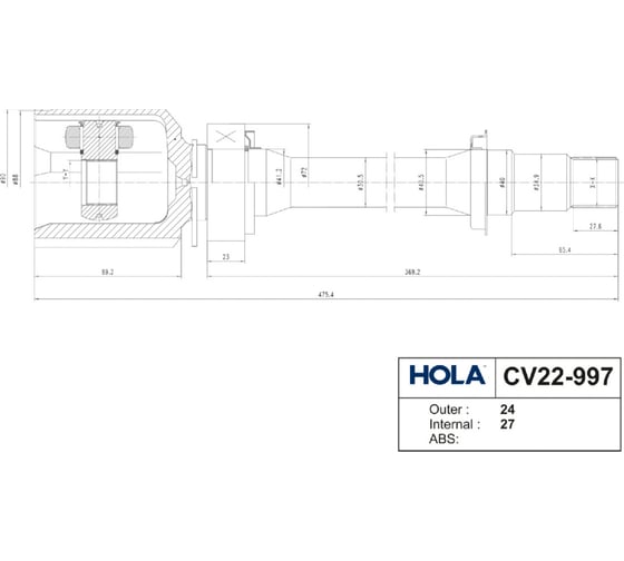 Шрус для а/м Toyota Camry V30, V40 внутренний HOLA CV22-997