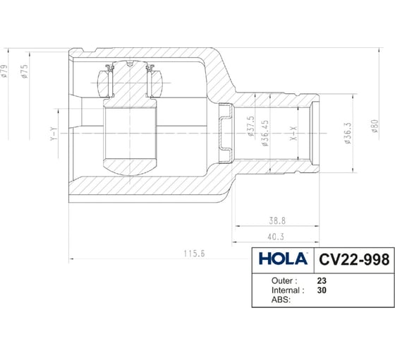 Шрус для а/м ВАЗ Ларгус, Renault Logan 23/30 шл, правый, внутренний JH3 HOLA CV22-998