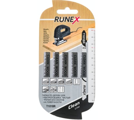 Пилки 100x75 мм, чистый распил, обратный зуб, Т101BR, 5 шт. Runex 555114