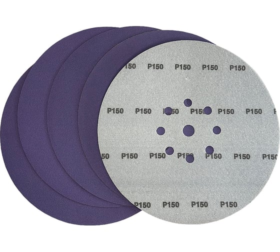 Диск шлифовальный Purple Film на пленочной основе 8+1 отв., 225 мм, Р180, 5 шт Abraforce 165494