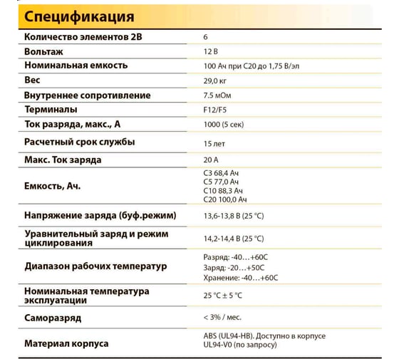 Батарея аккумуляторная 12В, 100Ач CHALLENGER G12-100H