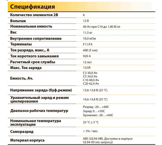 Батарея аккумуляторная 12В, 40Ач CHALLENGER A12-40