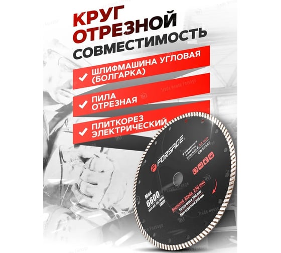 Круг отрезной алмазный 230х22 мм, 6600 об/мин, в блистере f-cw59985 Forsage 51945