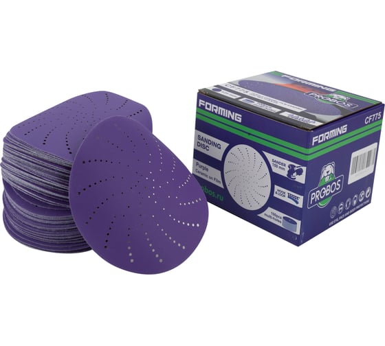 Круг шлифовальный c мультипылеотводом Purple P320, CERAMIC FILM Hookit CF775, 125 мм, 100 шт PROBOS 77547081-100 1