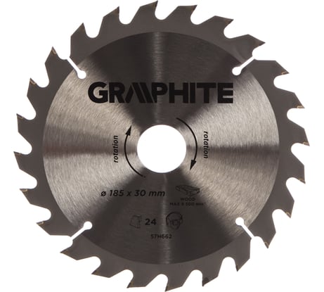 Диск отрезной по дереву (185x30 мм; 24 зуба) GRAPHITE 57H662