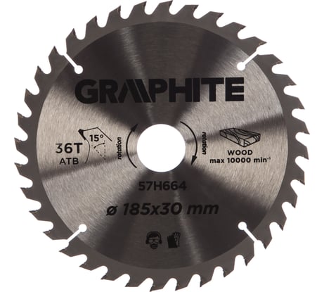 Диск отрезной по дереву (185x30 мм; 36 зубьев) GRAPHITE 57H664