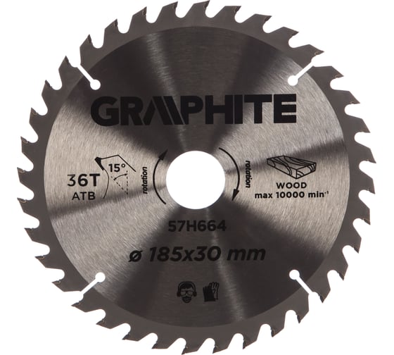 Диск отрезной по дереву (185x30 мм; 36 зубьев) GRAPHITE 57H664