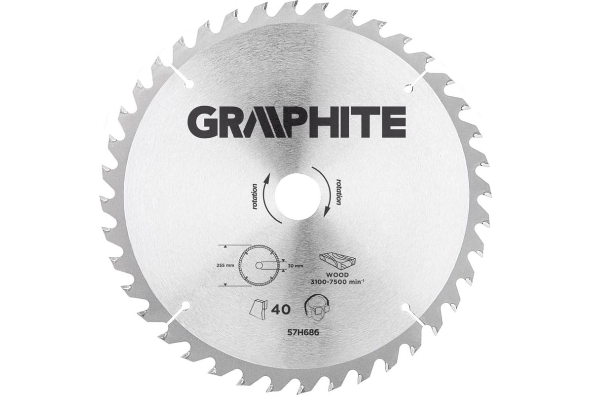 Диск пильный по дереву (255x30 мм; 40 зубьев) GRAPHITE 57H686 ...