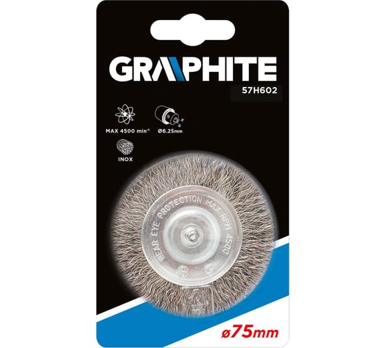 Щетка проволочная дисковая (75 мм; INOX; хвостовик 6.25 мм) GRAPHITE 57H602