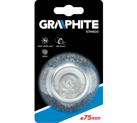 Щетка проволочная чашечная (75 мм; INOX; хвостовик 6.25 мм) GRAPHITE 57H600
