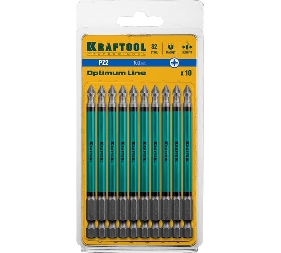 Профессиональные биты Kraftool (PZ2, 100 мм, 10 шт.) 26124-2-100-10