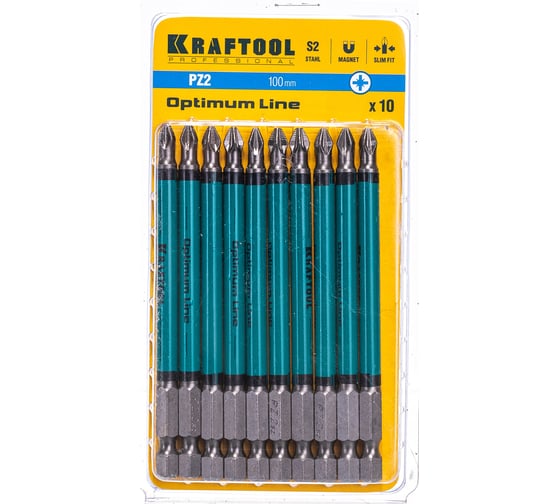Профессиональные биты Kraftool (PZ2, 100 мм, 10 шт.) 26124-2-100-10