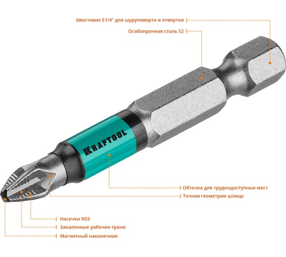 Биты KRAFTOOL Optimum Line PH2 50 мм, 10 шт. 26122-2-50-10