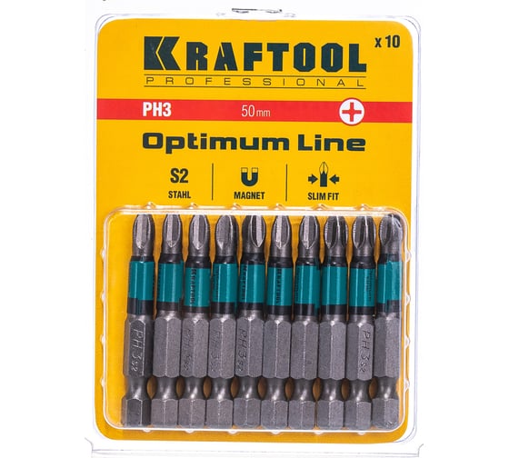 Биты профессиональные Kraftool (PН3, 50 мм, 10 шт.) 26122-3-50-10