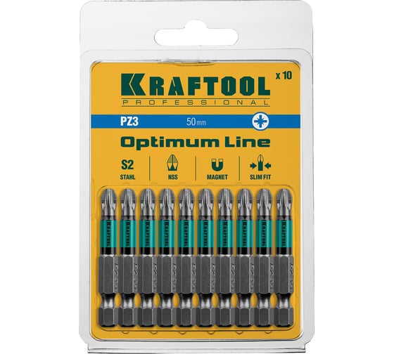Кованые биты KRAFTOOL Optimum Line PZ3, 50 мм, 10 шт, S2 26124-3-50-10