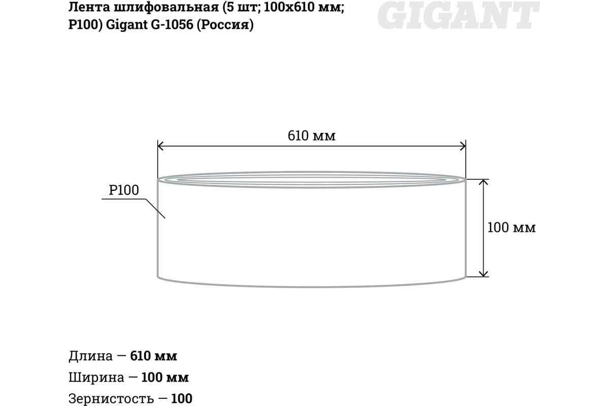 Лента шлифовальная (5 шт; 100x610 мм; P100) Gigant G-1056 (Россия) -  выгодная цена, отзывы, характеристики, фото - купить в Москве и РФ