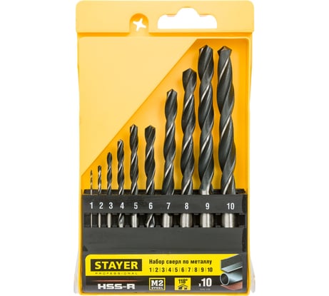 Набор сверл по металлу Professional (10 шт., 1-10 мм, HSS-R, сталь М2S6-5-2) STAYER 29602-H10_z01