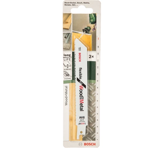 Полотно сабельное по дереву и металлу S922HF (152 мм; 10 TPI; 2 шт.) Bosch 2609256711