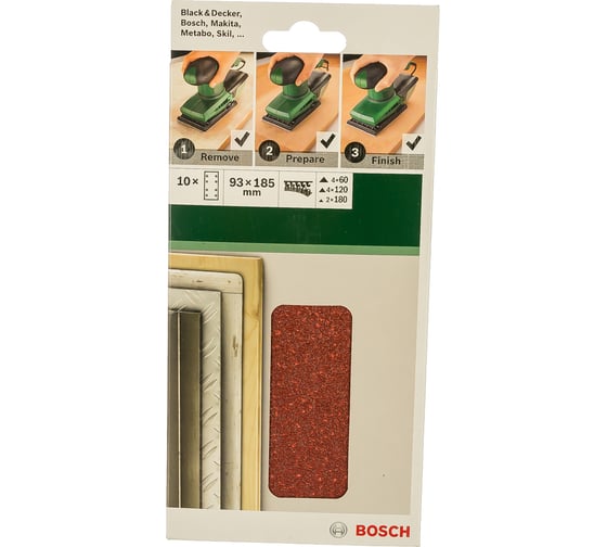 Шлифлисты по дереву (93х185 мм; К60/120/180; 10 шт.) Bosch 2609256A86