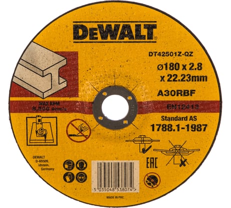 Круг отрезной по металлу INDUSTRIAL, 180x22.2х2.8 мм DEWALT DT42501Z
