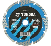 Диск алмазный отрезной TURBO-сегмент с защитными секторами, сухой рез, 180x22 мм ТУНДРА 1857770