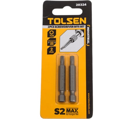 Набор вставок бит торцевых 1/4", Torx, T25, 50 мм, 2 шт TOLSEN 20324