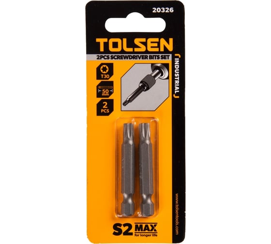 Набор вставок бит торцевых 1/4", Torx, T30, 50 мм, 2 шт TOLSEN 20326