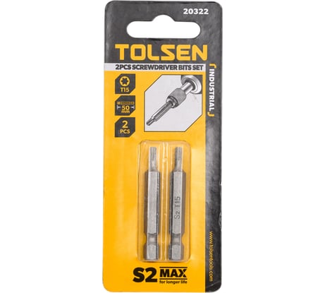 Набор вставок бит торцевых 1/4", Torx, T15, 50 мм, 2 шт TOLSEN 20322