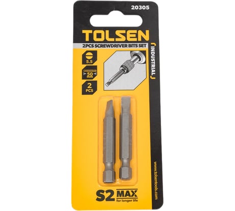 Набор вставок бит торцевых 1/4", Slotted, 5.5x0.8 мм, 50 мм, 2 шт TOLSEN 20305