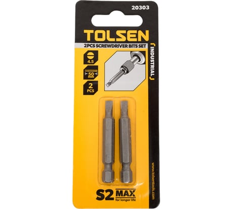 Набор вставок бит торцевых 1/4", Slotted, 4.5x0.6 мм, 50 мм, 2 шт TOLSEN 20303