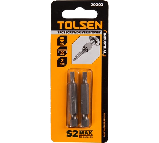 Набор вставок бит торцевых 1/4", Slotted, 4x0.5 мм, 50 мм, 2 шт TOLSEN 20302
