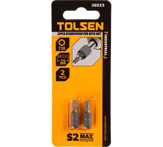 Набор вставок бит торцевых 1/4", Torx, T20, 25 мм, 2 шт TOLSEN 20223
