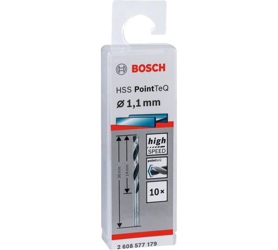 Сверло спиральное по металлу PointTeQ (10 шт; 1.1х14х36 мм) Bosch 2608577179