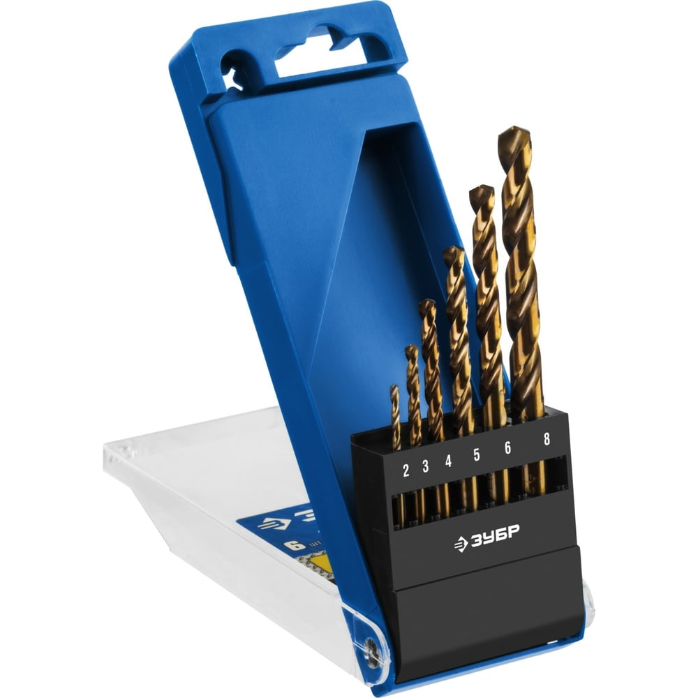 Набор сверл по металлу ЗУБР Кобальт 6 шт, 2-8 мм, сталь Р6М5К5 29626-H6 ...
