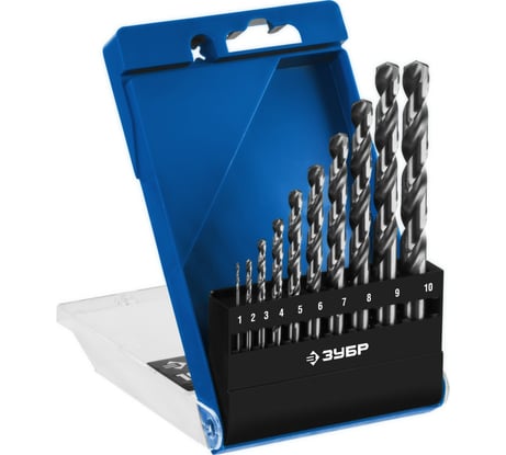 Набор сверл по металлу ЗУБР Проф-А 10 шт, 1-10 мм,сталь Р6М5 29625-H10