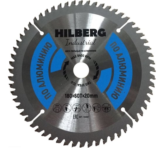 Диск пильный Industrial Алюминий (180x20 мм; 60Т) Hilberg HA180